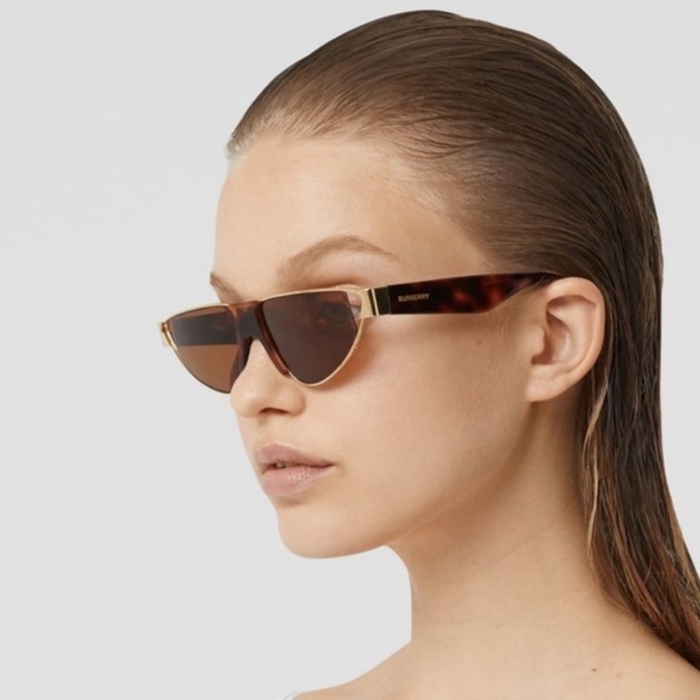 Burberry  Gold Plated Triangular Frame Sunglasses Tortoise